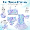 thumbnail image 6 of Girls 3-Piece Mermaid Ruffled Bikini Swimsuit Set Fish Tail Skirt Bottom Bathing Suit Bikini Swimwear for Kids Girls 3-8 Years Beach Pool Party, 6 of 10
