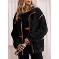 thumbnail image 5 of Womens Coat Casual Lapel Full Zip Fleece Jacket Long Sleeve Oversized Warm Winter Outwear with Pockets, 5 of 6