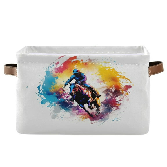 Horseman Riding Horse Storage Bins with Handle Fabric Organizer Basket Foldable Box 1 Pack 14.2x10.2x8.3
