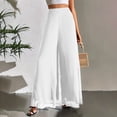 thumbnail image 4 of Maqroz Chiffon Pants for Women Dressy Plus Size Elastic High Waisted Work Trousers Slacks Culottes Wide Leg Cropped Palazzo Pants Loose Fit Boho Flowy Long Trousers Fashion Outfits Clothes White L, 4 of 5