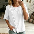 thumbnail image 3 of TGSLY Asymmetrical Button Placket Tops for Women Lightweight Thin Crew Neck Solid Color Blouses Loose Fit Dressy Casual Half Sleeve Shirts M, 3 of 7