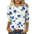 thumbnail image 2 of Amidoa Long Sleeve Women Casual Tops Blue Crew Neck Graphic Print Tops Women Shirts XXL, 2 of 5