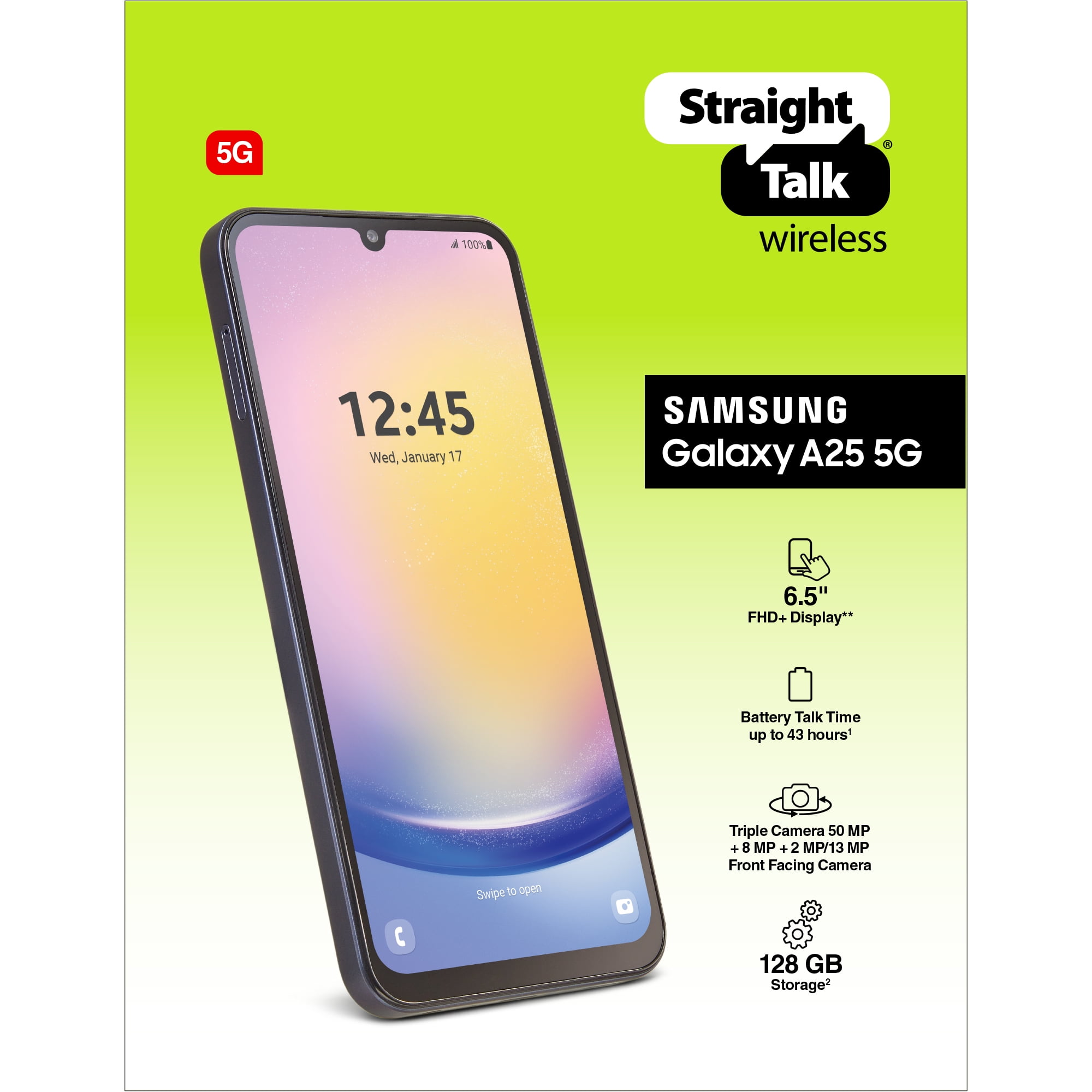 Straight Talk Samsung Galaxy A25 5G, 128GB, Black - Prepaid Straight Talk Samsung Galaxy A25 5G, 128GB, Black - Prepaid