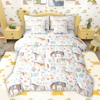 jejeloiu Cartoon Horse Pattern 7-Piece Twin Bedding Sets,Colorful Flowers Floral Blossom Bedding Comforter Set For Girls Boys Reversible