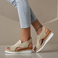 thumbnail image 3 of Rokment Womens Platform Wedge Gladiator Sandals Stylish Comfortable Elastic Mesh Espadrilles Memory Foam Chunky High Heels Athletic Slip on Walking Summer Shoes Beige Size 6, 3 of 6