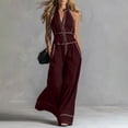 thumbnail image 2 of PBFRDSJ Women's Halter Neck Front Zip Jumpsuit Spaghetti Strap Wide Leg Casual Jumpsuits with Pockets Sizes S-2XL, 2 of 6