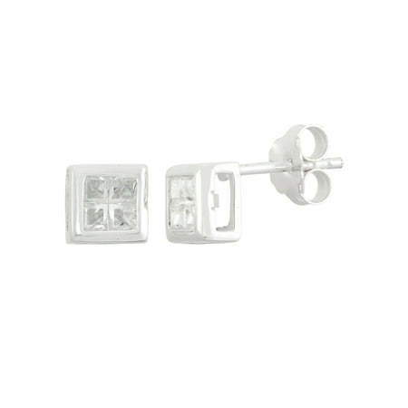 White Cz Sterling Silver Square Quad Stud Earrings 6mm White Cz Sterling Silver Square Quad Stud Earrings 6mm
