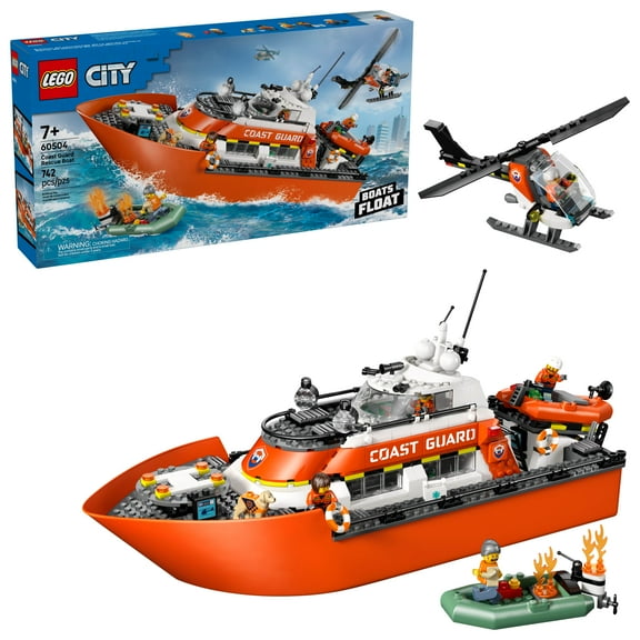 LEGO City Coast Guard Rescue Boat & Helicopter Building Toys - Kids Pretend Play Set for Boys & Girls, Ages 7  - W/2 Rescue Boat Toys, 5 Minifigures & Dog Figure - Gift Idea for Birthdays - 60504