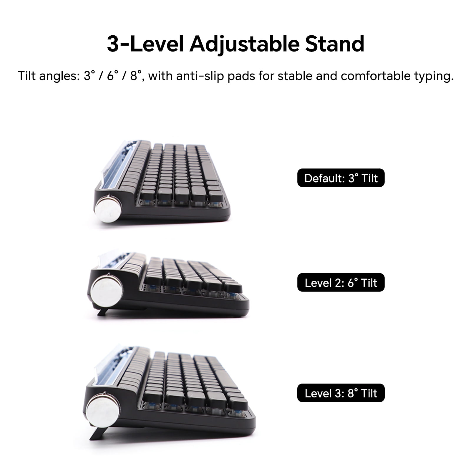 ACTTO B705 Retro Mechanical Keyboard, Black, Dual-Mode Bluetooth & Wired, Knob & Stand, Blue Switch, RGB Backlight, for Gaming & Office