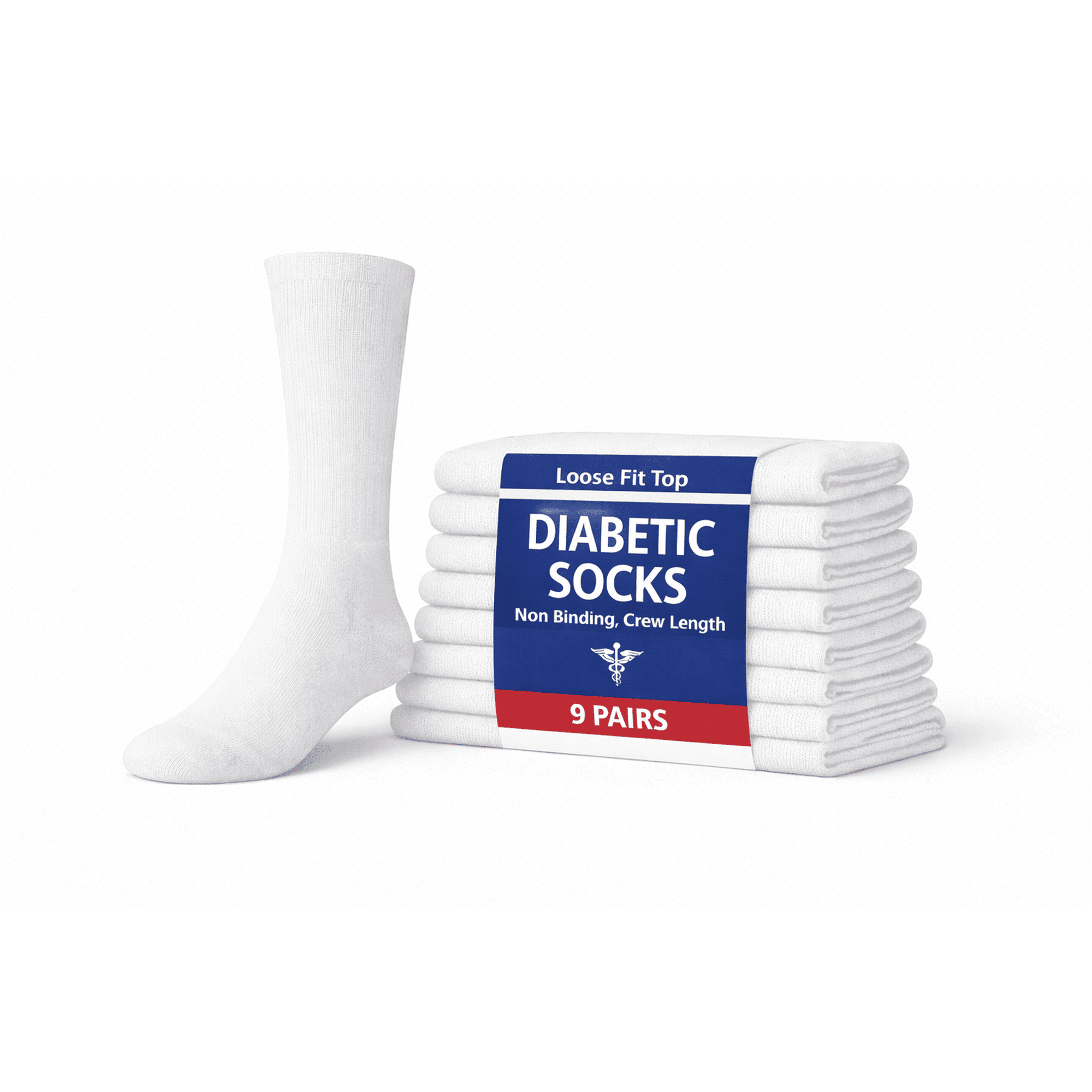 GERVRA Diabetic Socks for Men & Women – 9 Pack Non-Binding Extra Wide Top, Cotton Blend Crew Socks for Swollen Feet (10-13, White)