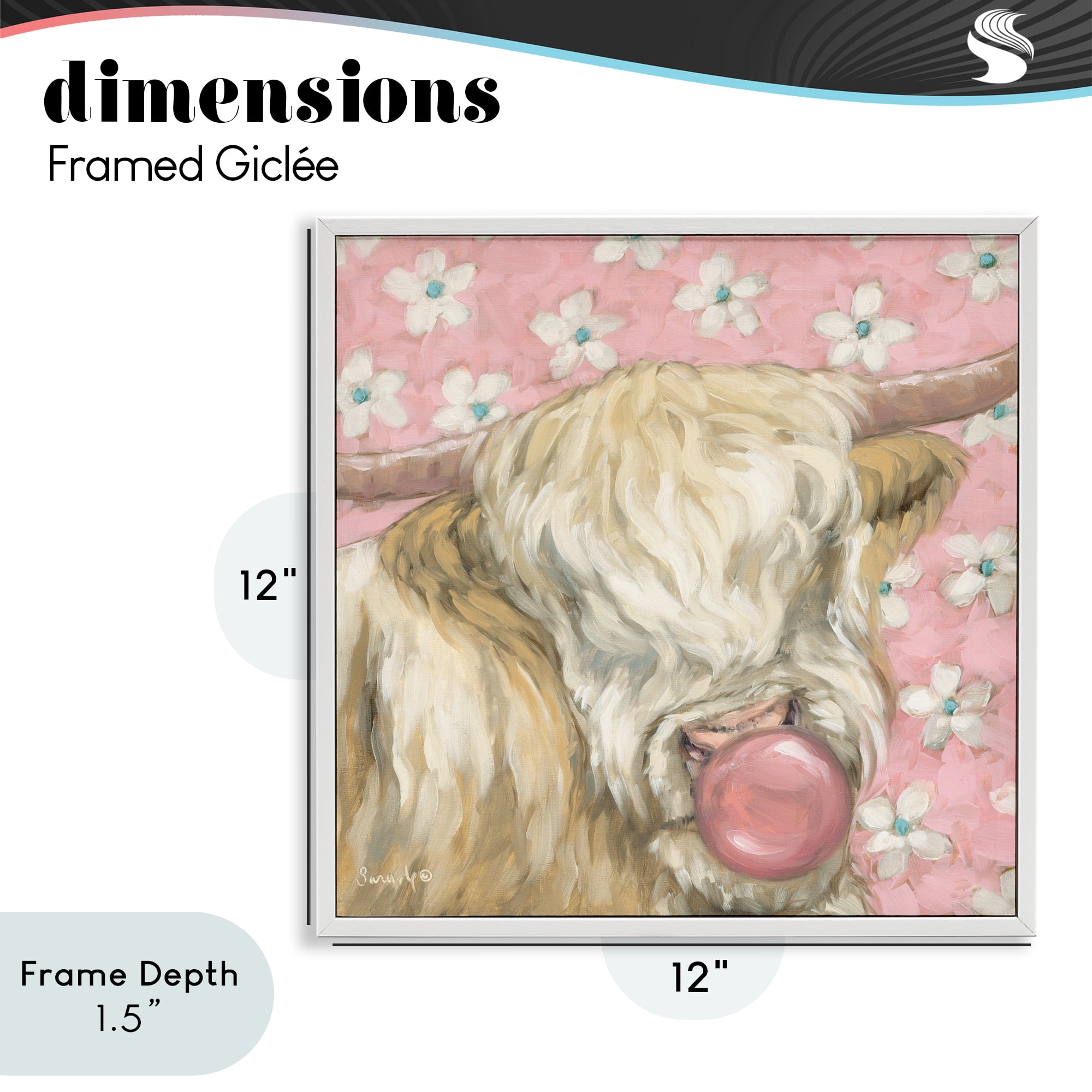 Stupell Industries Bubblegum Cutie Cattle White Framed Giclee Art, design by Sara G. Designs