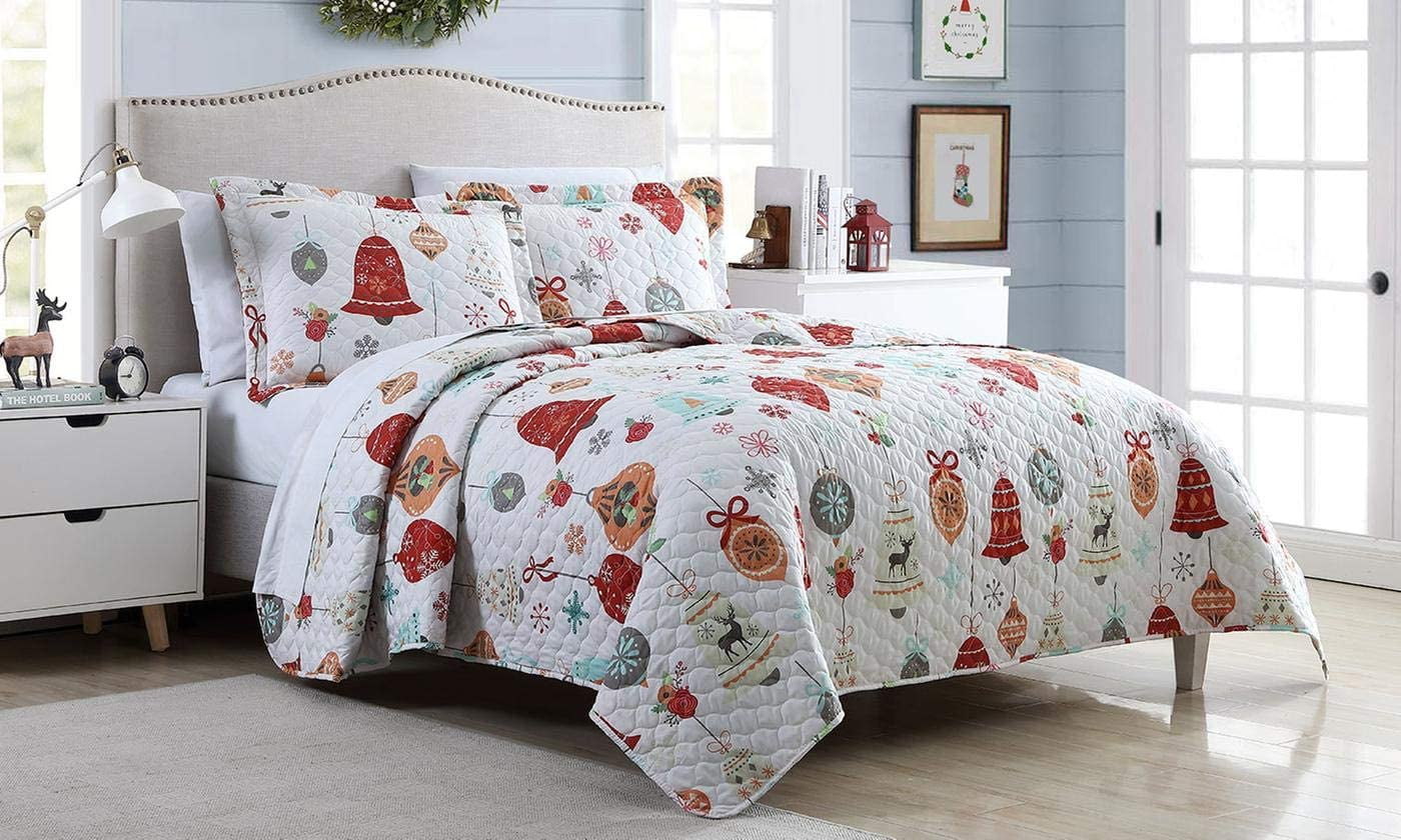 Christmas Duvet Cover Set Queen 3 Pieces Red Deer Tree Snowflake Pattern Printed Bedding Comforter Cover with Zipper Closure for New Year Holidy,Soft Microfiber 90x 90