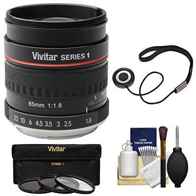 Vivitar 85mm f/1.8 Portrait Lens for Nikon Cameras with 3 UV/CPL/ND8 Filters + Cleaning Kit