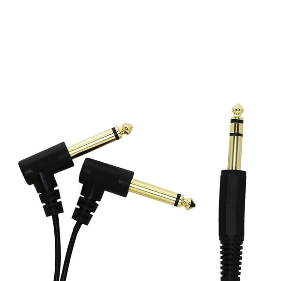 QIANRENON 6.35mm 1/4 inch TRS Stereo Male to 90 Degree Right Angle Dual 2 x 6.35mm Mono TS Male AUX Adiuo Y Splitter