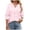 Pink, variant on Women’S Eyelet Embroidered Notched V Neck T-Shirt, Ruffle Cuff 3/4 Sleeve Loose Fit Casual Top, Lightweight Polyester Spring Summer Daily Wear Blouse, 1 Piece, Sizes S Through XXL