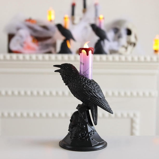 Lámpara de Cuervo Negro - Candelabro de Halloween Luz de Cuervo, decoración de lámparas de Mesa de pájaros, decoración de luz de Cuervo, lámpara de pájaro de Resina Vintage para Sala
