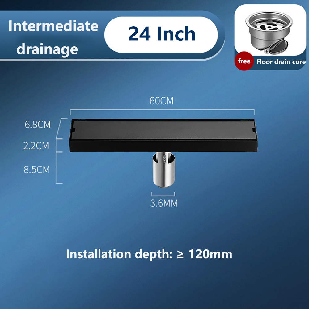 iMeshbean 24-Inch Linear Shower Drain with Tile Insert Grate,304 Stainless Steel Rectangle Shower Floor Drain,Shower Drain with Leveling Feet & Hair Strainer, Matte Black (24 Inch)
