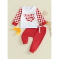 thumbnail image 2 of Suealasg Toddler Boys Valentine's Day Outfits 2Pcs Baby Boys Clothes Set Spring Letter Heart Print Checkerboard Long Sleeve Sweatshirts and Long Pants, 2 of 8