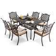 thumbnail image 1 of ????????? ? ????? Outdoor Dining Set Cast Aluminum Retro Patio Dining Set for 6 includes 59” Rectangular Table and 6 Chairs with Thicker Cushion and Umbrella Hole for Patio Deck Garden, 1 of 4
