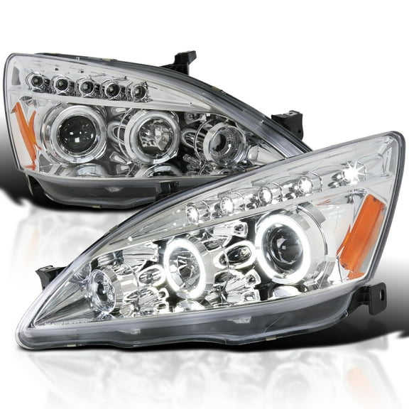 Spec-D Tuning Chrome Housing Clear Lens Projector Headlights Compatible with 2003-2007 Honda Accord 2/4Dr, Left Right Pair Headlamps Assembly