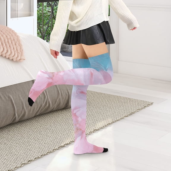 Pink Watercolor Flowers Womens Thigh High Stocks Over Knee High Socks Thigh Tigh Boot Stockings