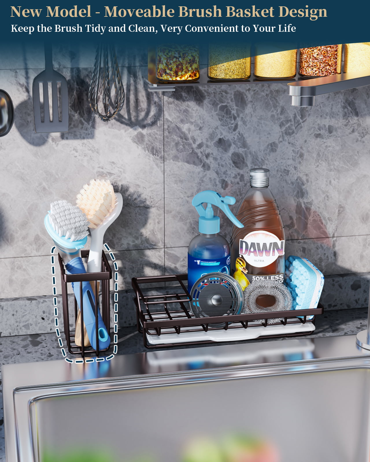 Kitchen Sink Caddy Organizer With Dishcloth Holder, Rustproof Metal Sponge  Holder For Kitchen Sink With Removable Drain Tray, Sink Organizer For  Sponge Dishcloth Brush, Kitchen Gadgets, Cheapest Items - Temu