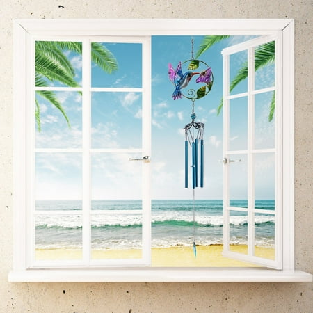 

Lanhui Wrought iron k ingfisher glass painted wind chime pendant courtyard balcony