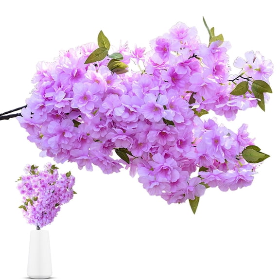 HonestMatter Purple Artificial Cherry Blossom Stems Lifelike Faux Silk Flowers No Maintenance for Home Wedding Table Centerpiece Decor