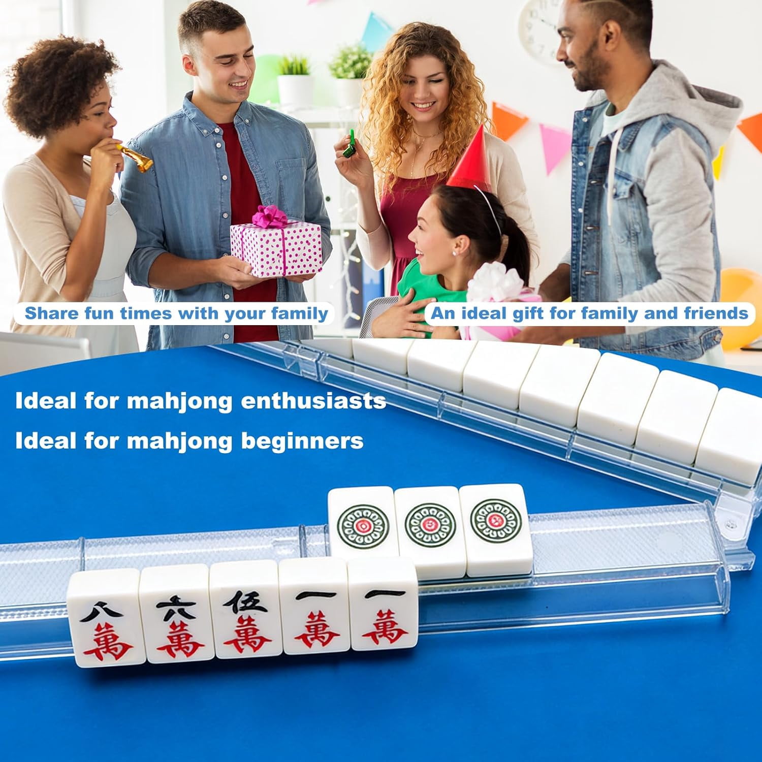 4 Pcs Mahjong Racks with Pushers, 2026 New Upgraded Detachable Clear Acrylic American Majiang Tile Racks, Modern American Mahjong Tile Racks with Built-in Pushers