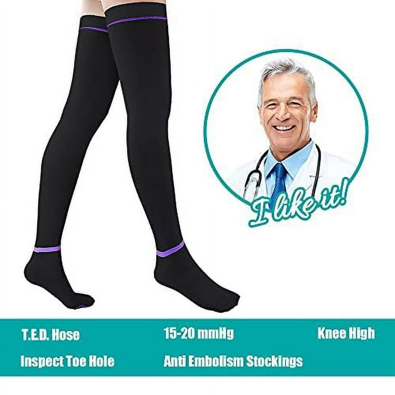 T.E.D. Anti Embolism Compression Stockings Thigh High Knee High for Women  Men, 15-20 mmHg Compression TED Hose. 