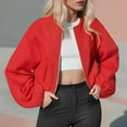 thumbnail image 2 of YDFCWXW Bomber Jackets for Women 2025 Fall Outfits Casual Zip Up Outerwear with Pockets Red, L, 2 of 5