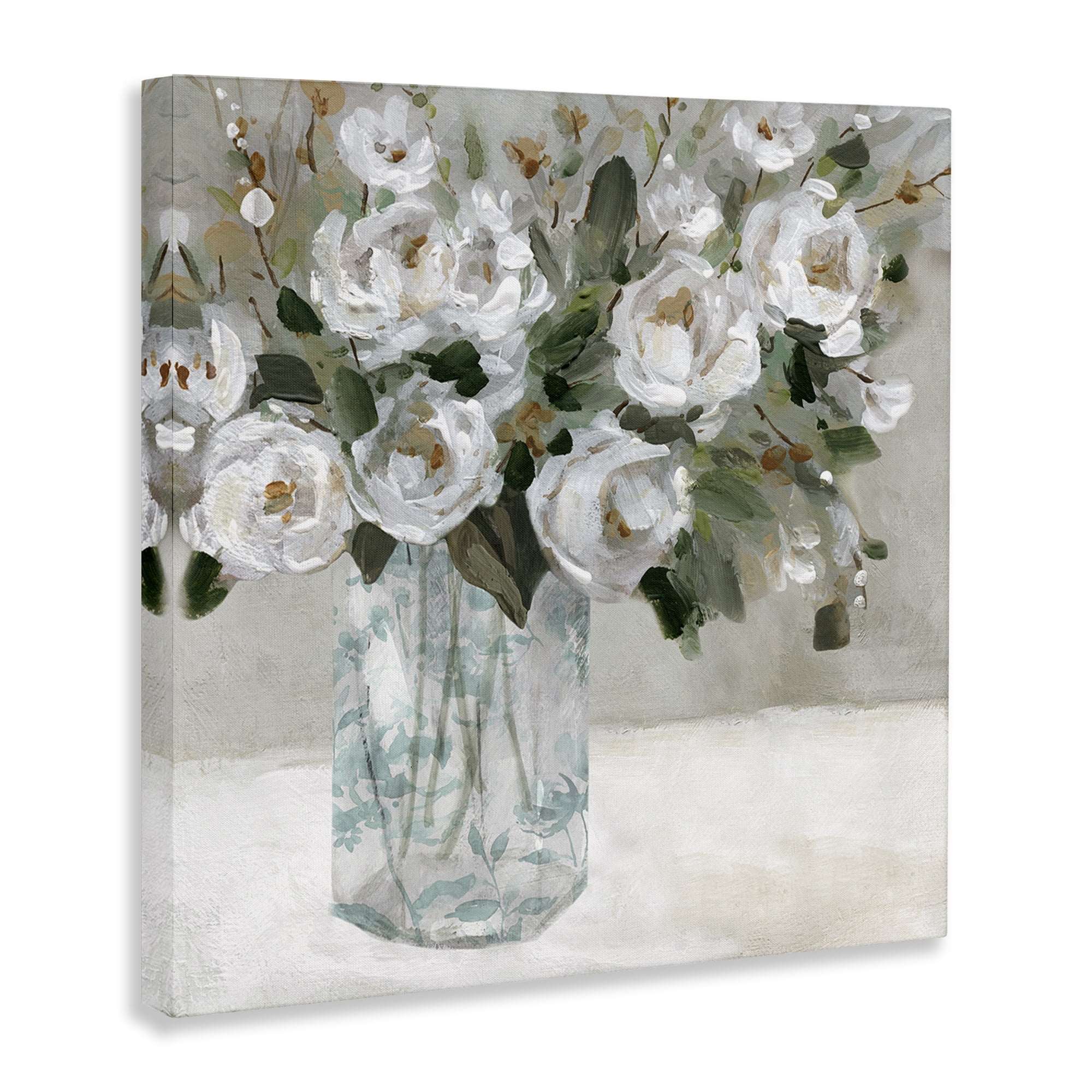 Stupell Industries Lovely White Roses Plants & Flowers Painting Wrapped Canvas Art Print Wall Art, 17 x 17