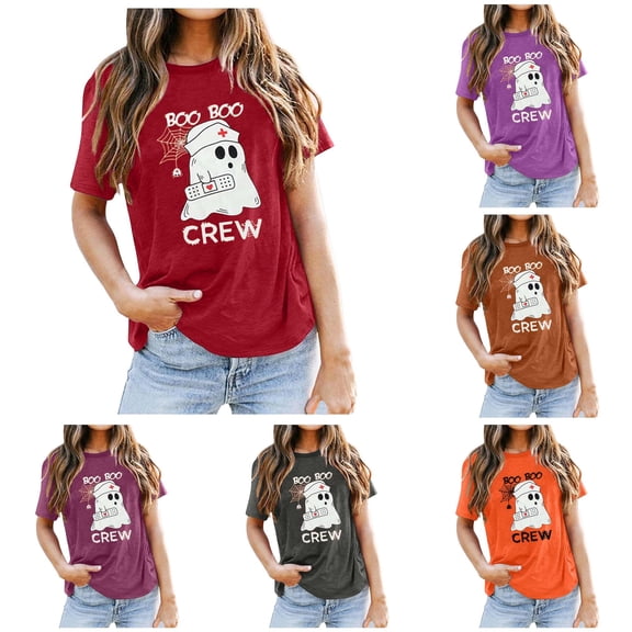 Halloween Shirts for Women Halloween Ghostly Printed T Shirt Adorable Tee For Festive Women Red M