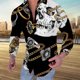 thumbnail image 2 of Camisa multicolor de manga larga delgada informal con estampado 3D de botones de solapa para hombre Pompotops oipoqjl28286, 2 of 4