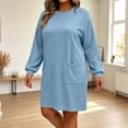 thumbnail image 5 of Ashirexll Long Sleeve Dress for Women Plus Size Loose Long Sleeve Round Neck Solid Color with Pockets Midi Dress, 5 of 7