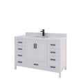 thumbnail image 3 of Ayna Decors Rooh 48 in White Bathroom Vanity Set with White Quartz Countertop and Brass Faucet | Pop-Up Drain and P-Trap Included | Black Hardware, 3 of 10