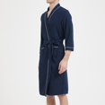 thumbnail image 5 of Aueoeo Men’s Waffles Robe Plus Size Bathrobe Lightweight Spa Soft Sleepwear V Neck Long Sleeve Sleepwear With Pockets Navy M, 5 of 5