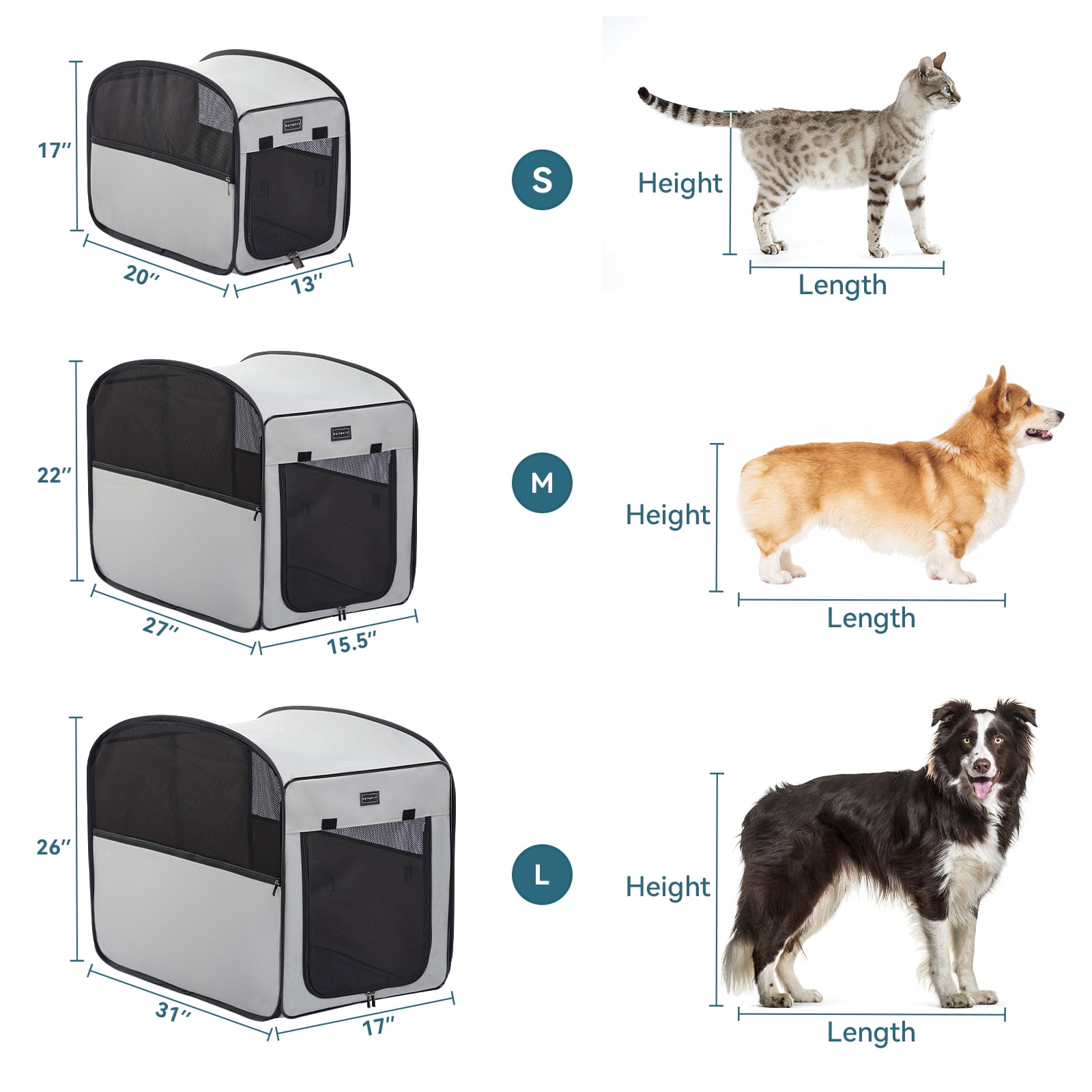 Petsfit Pop Up Collapsible Dog Crate for Large Dogs, Waterproof Cat Cage Soft Dog Kennel Carrier for Traveling