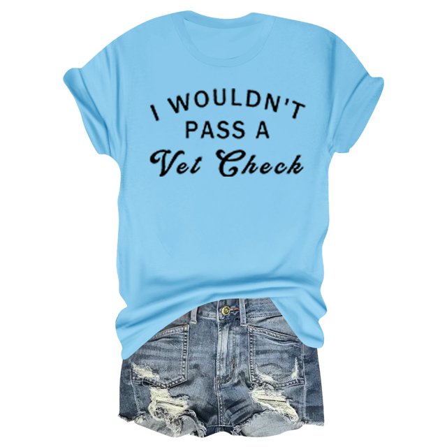 Liquidation! Uooqdmx T-Shirts Graphiques pour Femmes, Hauts Grande Taille pour Femmes, Hauts de Printemps pour Femmes 2025, Haut Décontracté à Col Rond Imprimé Lettre, Hauts Décontractés pour Femmes, Bleu Clair 3TG