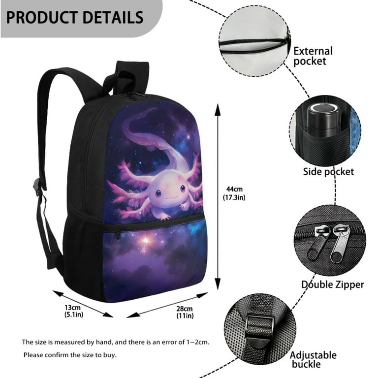 Yuyamidu Axolotl Bookbag with Lunch Box for Girls 5-6 Galaxy