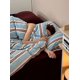 thumbnail image 3 of Juego de cama de punto de jersey retro a rayas azules con fundas de almohada y sábana ajustable, 3 of 10