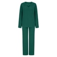 thumbnail image 5 of BLOCLOALO 2 Piece Lounge Set Long Sleeve Tops Womens Fall Outfit V Neck Pullover Tops and Long Pants Warm Pajamas Sweatsuits V Neck Blouses Sweatpants and Sweatshirt Set Trendy Lounge Sets Green S, 5 of 6