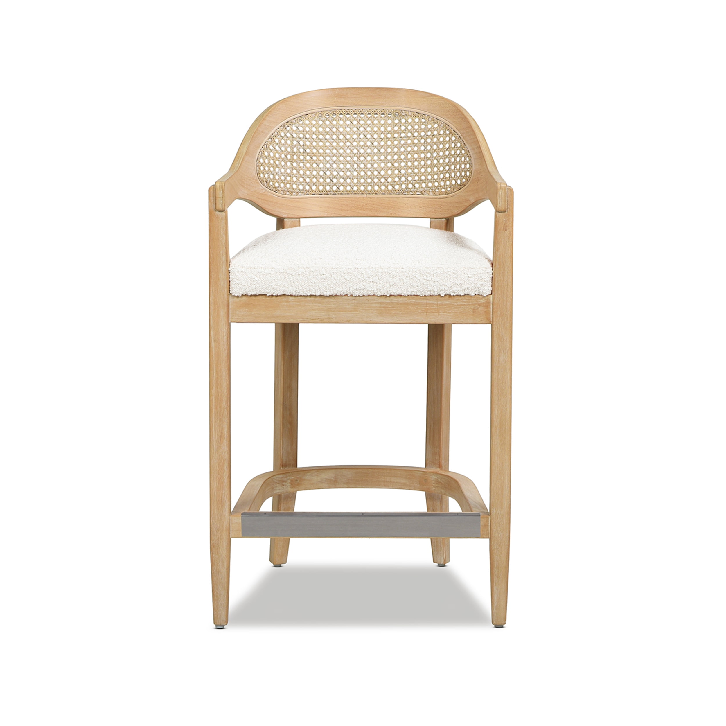 Americana Mid-Century Modern 26" Cane Back Counter Stool Ivory White Boucle