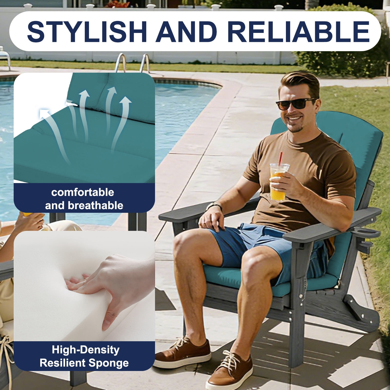Outdoor Adirondack Chair Cushion, 50”x20” High-Back Rocking Chair Pad, Waterproof Patio Furniture Cushion for Indoor & Outdoor Use