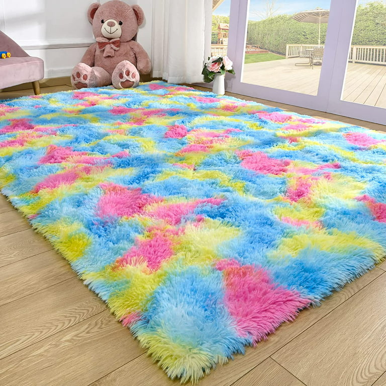 Arogan Soft Fluffy Rainbow Rugs for Girls Bedroom 5x8, Shaggy Kids