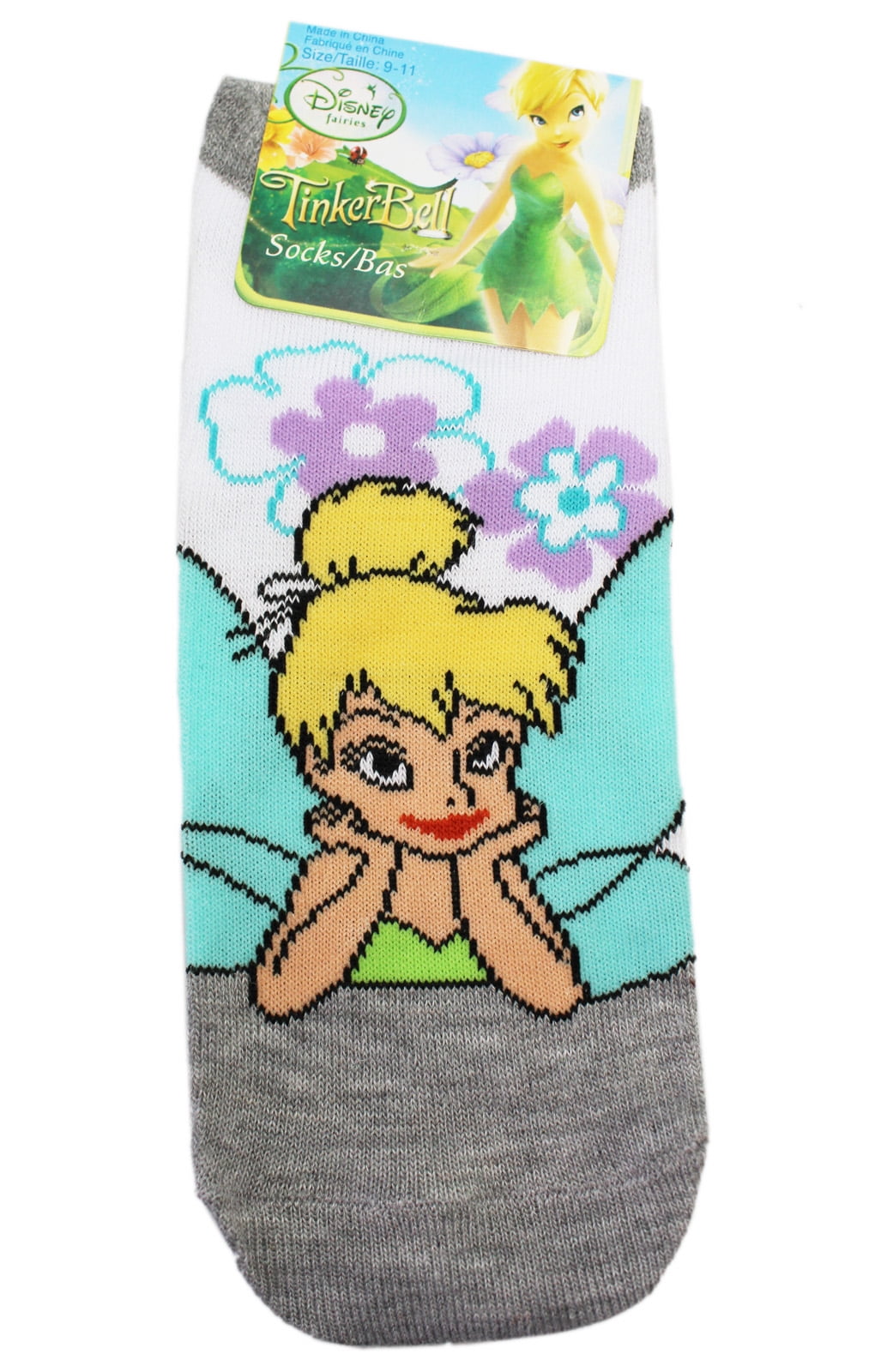Disney's Tinker Bell Floral Socks w/Gray Toes (Size 911, 1 Pair