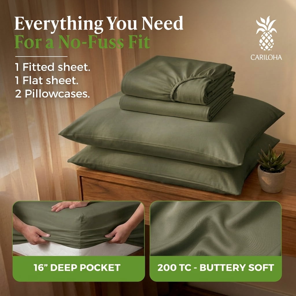 Aloha Soft by Cariloha 100% Organic Bamboo Viscose Sheets – 5-Piece Split King Sheet Set – 16 in Deep Pockets – Buttery Soft, Hypoallergenic, Cooling Sheets – OEKO-TEX Standard 100 – Coastal Pine