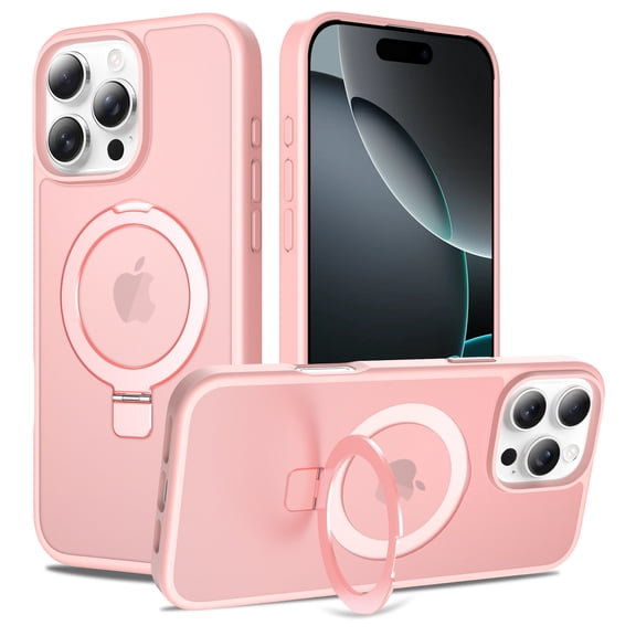 for iPhone 14 Pro Case, TPU PC, Ultra Slim Semi-Transparent Cover with Built-In Magnetic Kickstand, Compatible with Wireless Charging & Magnetic Car Mount for iPhone 14 Pro, Pink
