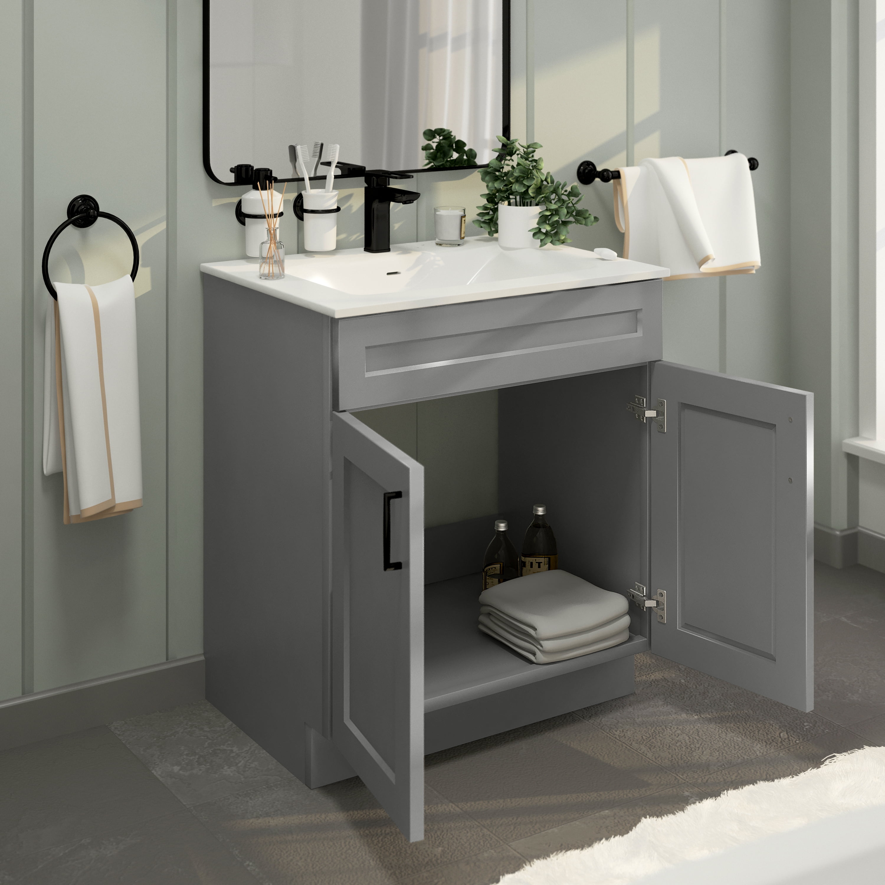 Light Grey Shaker Sink Base Bathroom Vanity Ready-to-Assemble Cabinet 30" Width