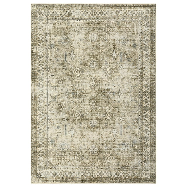 Vintage Rug,Washable Rug,Print Distressed Rug,Low Pile Non-Slip Rug,for Living Room Bedroom Nursery Antique